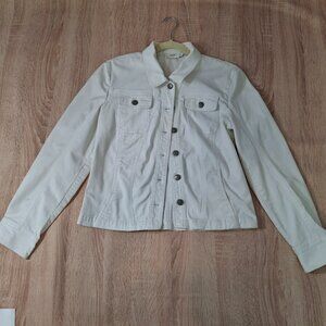 Vintage Laura White Cotton Utility Jacket Sz 6 Casual Smart Patch Pockets